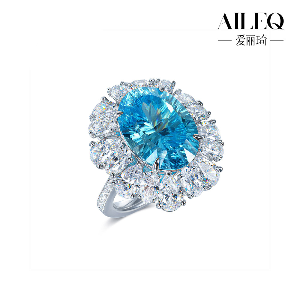 Luxury and sophisticated sapphire ring for women, featuring a zircon cluster setting with floral design, a unique and elegant gift.