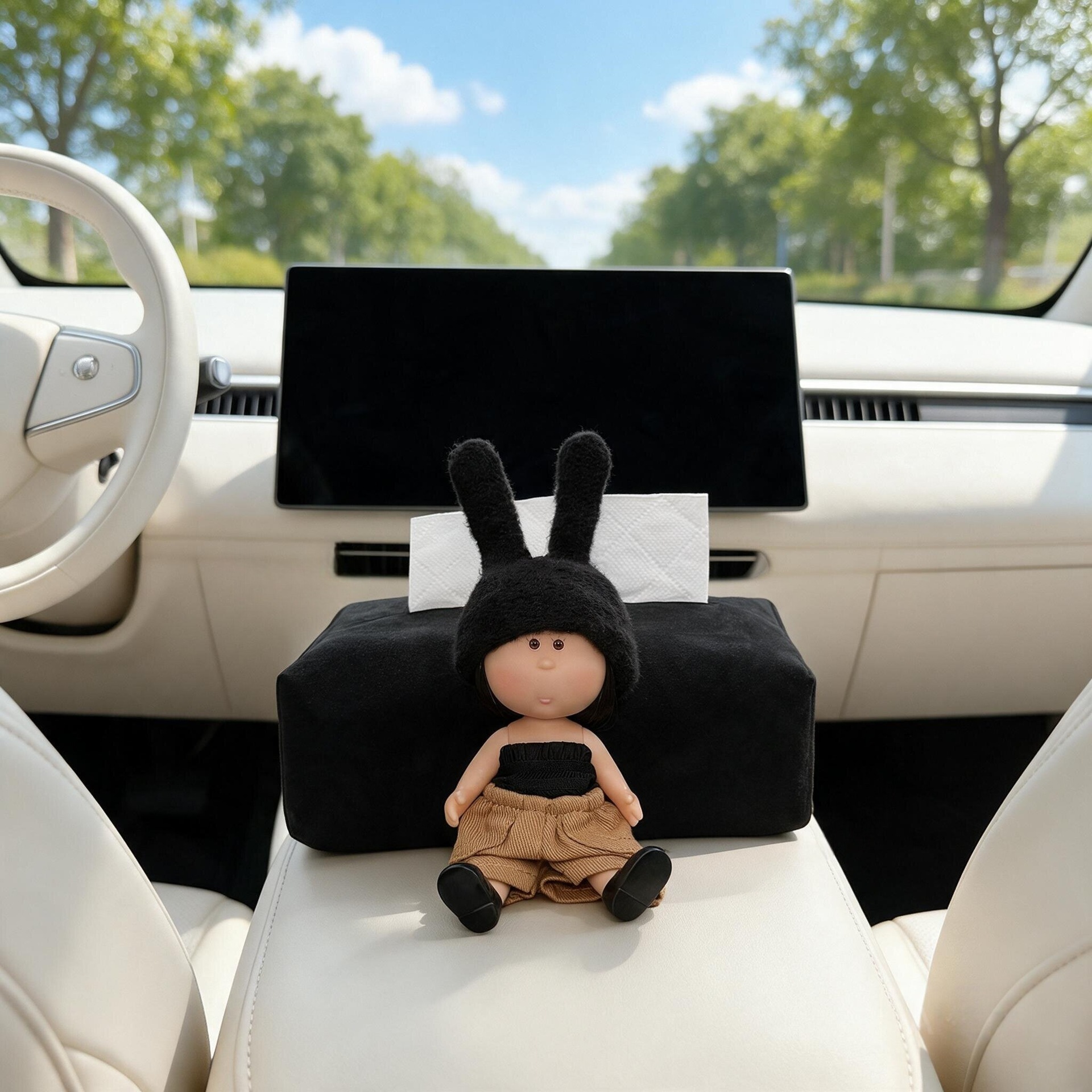 Cute Potato Sister Car Tissue Box, 2026 New Model, Hanging Design for Car Rear Headrest, Adds a Touch of Elegance