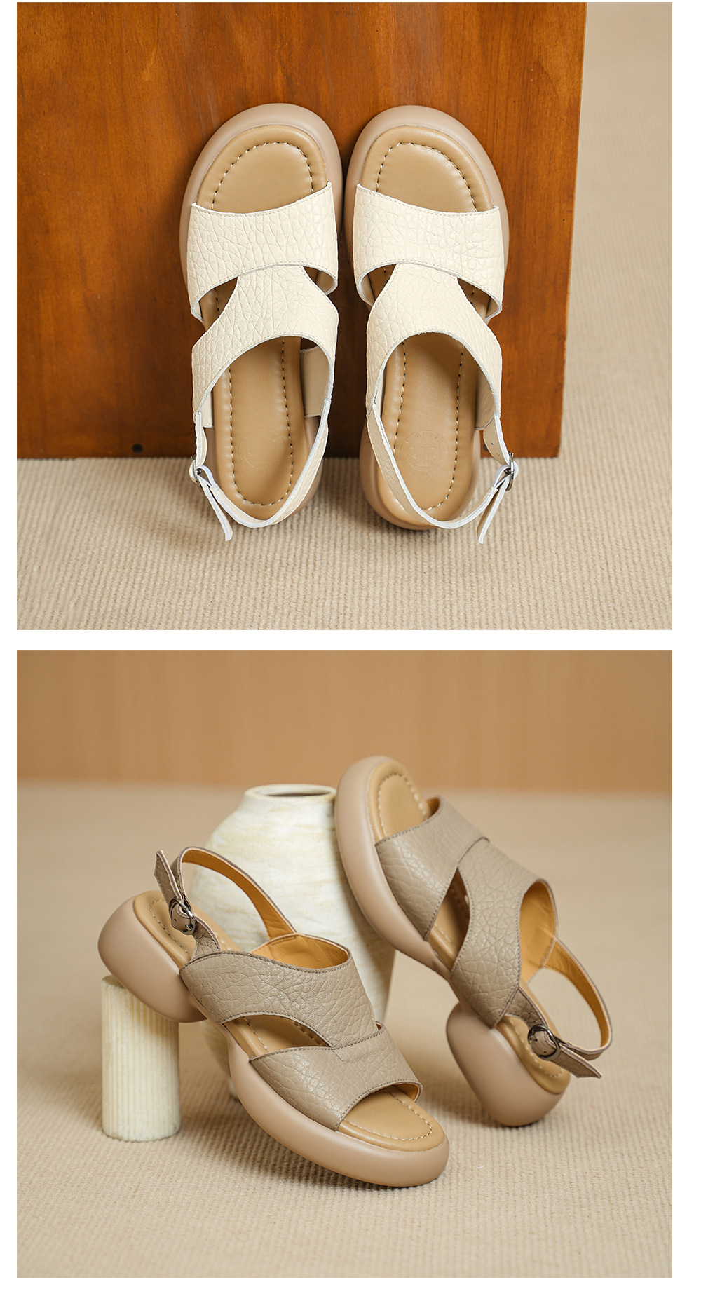 Sandal nữ hở mũi gót vuông đế dày quai ngang — Xám voi chi tiết 12