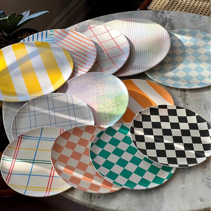 Cross-border Hot Bamboo Fiber Plate Degradable Dinner Plate Kitchen Household Dish Pattern Simple Tableware Wholesale