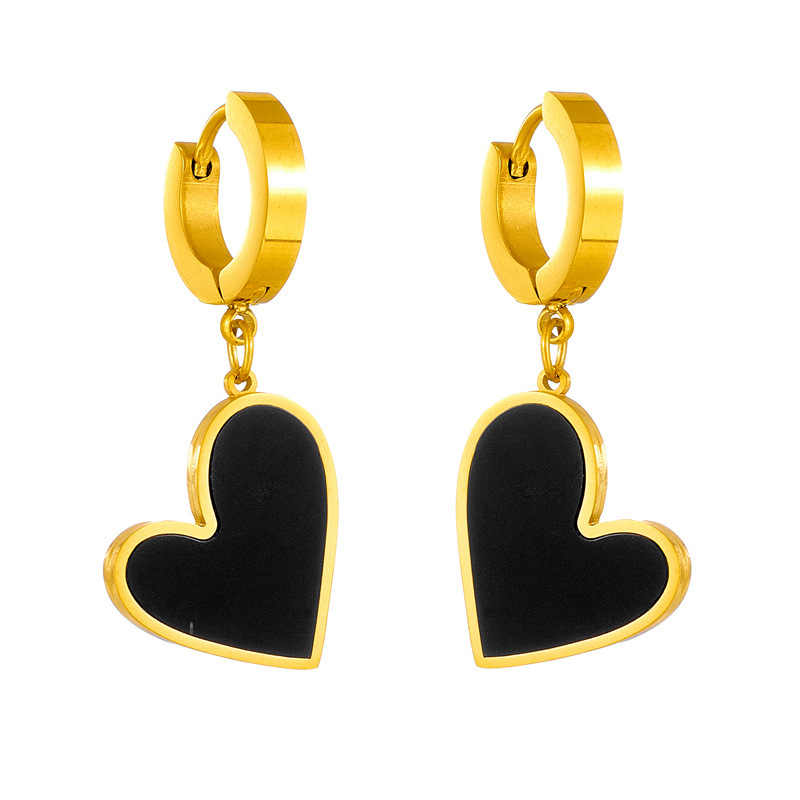 Heart Shape Pattern 1 Pair Retro Simple Style Streetwear Heart Shape Titanium Steel Plating Drop Earrings