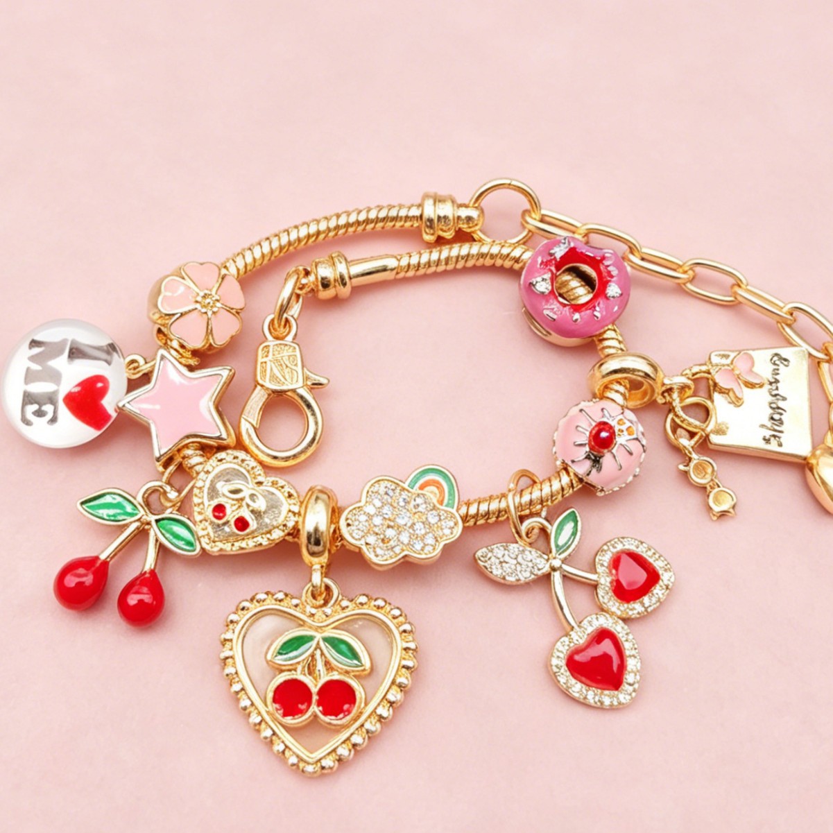 Pan brazalete DIY cuentas lindos brazaletes de cereza amor pentaca nebulosa pastel colgante joyas de moda