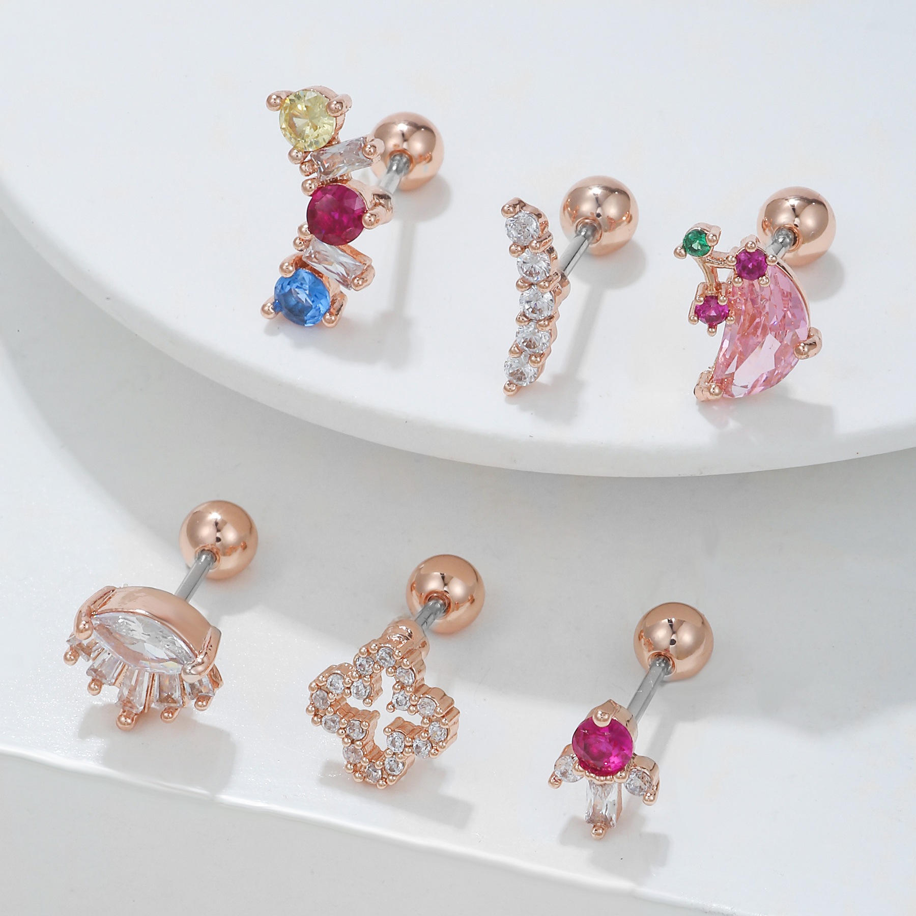 Fashion Geometric Copper Plating Zircon Ear Studs 1 Piece