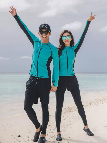 Korean Split Diving Suit Quick-Dry Zipper Sun Protection Rash Guard Long-Sleeve Swimwear Surfing Suit Couple Set