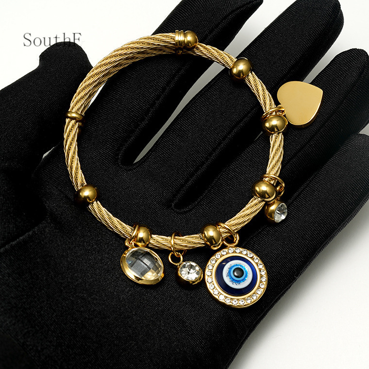 Cross-Border Religious Turkish Stainless Steel Bracelet for Women, Foreign Trade Blue Eye Evil Eye Titanium Steel Bracelet