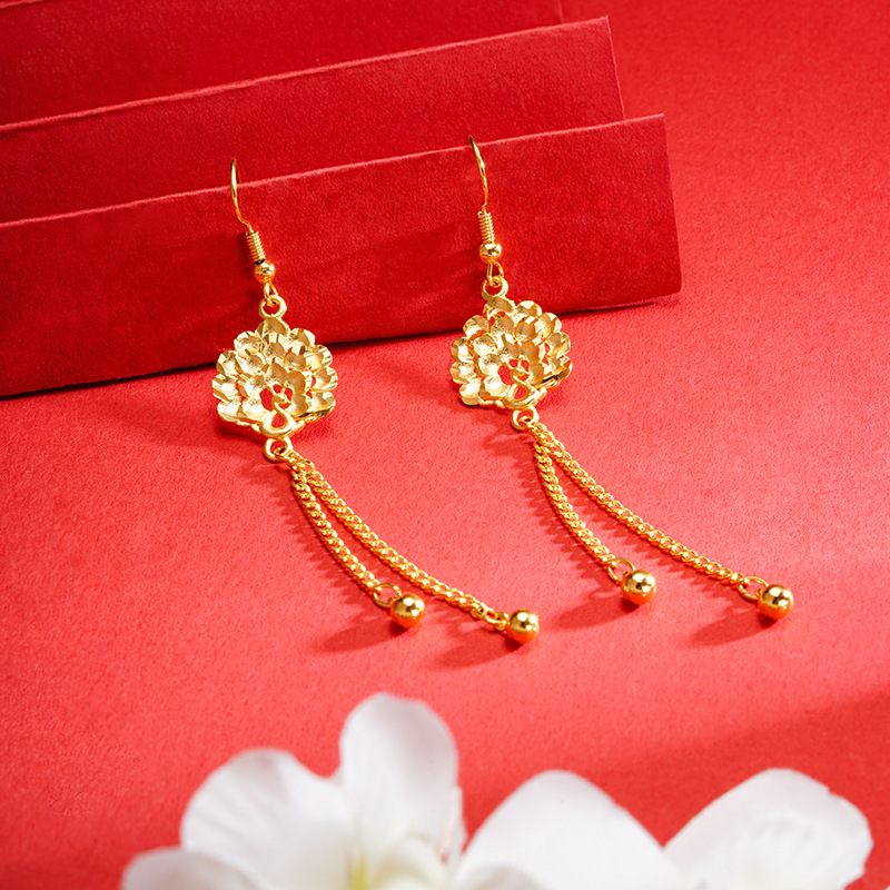 Nuevo Pavo Real pendientes de oro estilo chino joyería auspiciosa Vietnam oro largo pendientes de borla de las mujeres suministro directo de fábrica