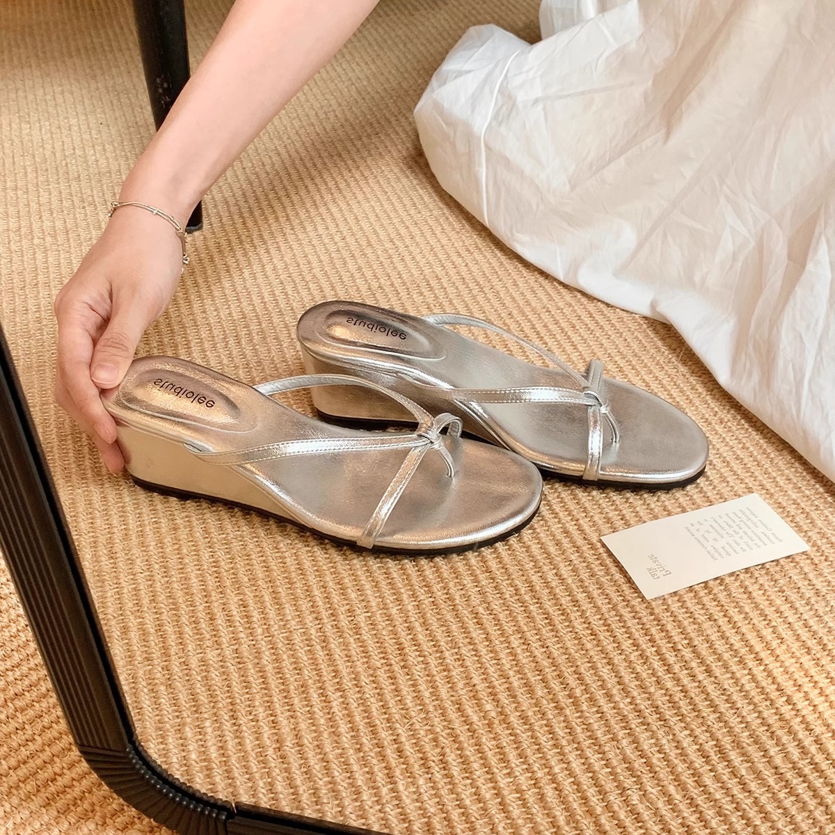 Pantuflas de uva mamá chanclas de tacón 6cm de altura ~ Sandalias y zapatillas de tacón de cuña con férula francesa al aire libre