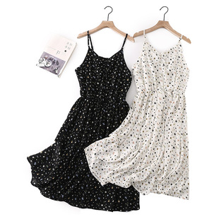 Chiffon Skirt Vest Large Size 2023 Summer Chubby Girl Floral Skirt Tight Waist Slimming Halter Skirt Mid-Length Dress 2322