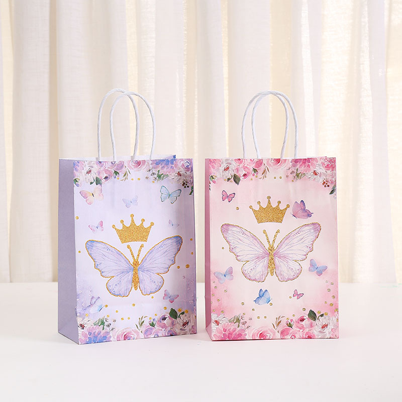 跨境爆款蝴蝶主题礼品包装袋牛皮纸袋批发派对手提礼物袋厂家直销