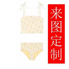 儿童大码童装160带胸杯防走光分体打皱褶皱泳衣冲浪服定制工厂