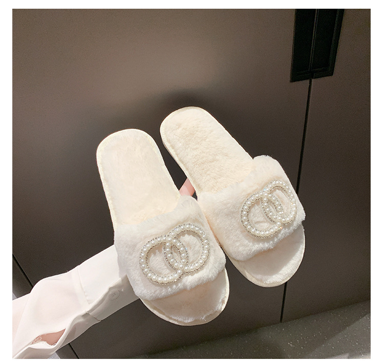 Fellhausschuhe im Feenstil für Damen zum Tragen von Oberbekleidung, neu, für den Innenbereich, weiche Sohle, bequem, einzeilig, offene Zehenpartie, Baumwolle_voghion.com