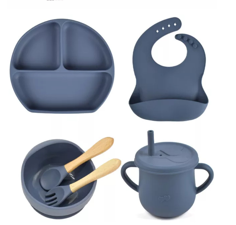 Jiexi fábrica al por mayor de grado alimenticio silicona babero Placa de succión Bowl set bebé suplemento alimenticio vajilla