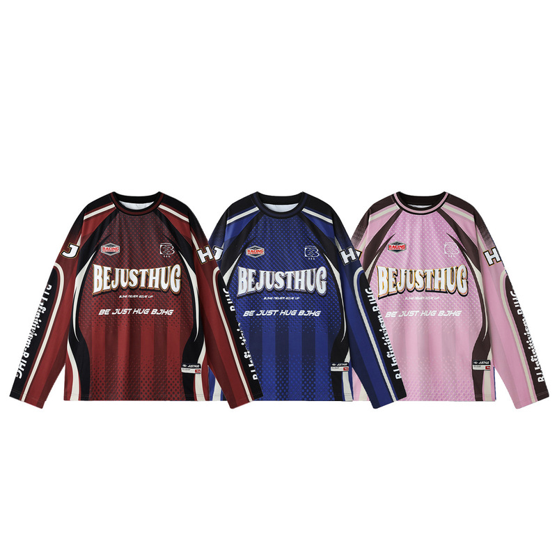 Original Workmanship, Original Fabric, American Racing Style Long-Sleeved T-Shirt, Retro Sports Loose Top, Couple Men and Women Autumn Original Workmanship, Original Fabric, American Racing Style Long-Sleeved T-Shirt, Retro Sports Loose Top, Couple Men and Women Autumn