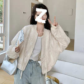 H5N棒球服外套女2024春秋亮片高级感短款中式国风盘扣小个子夹克