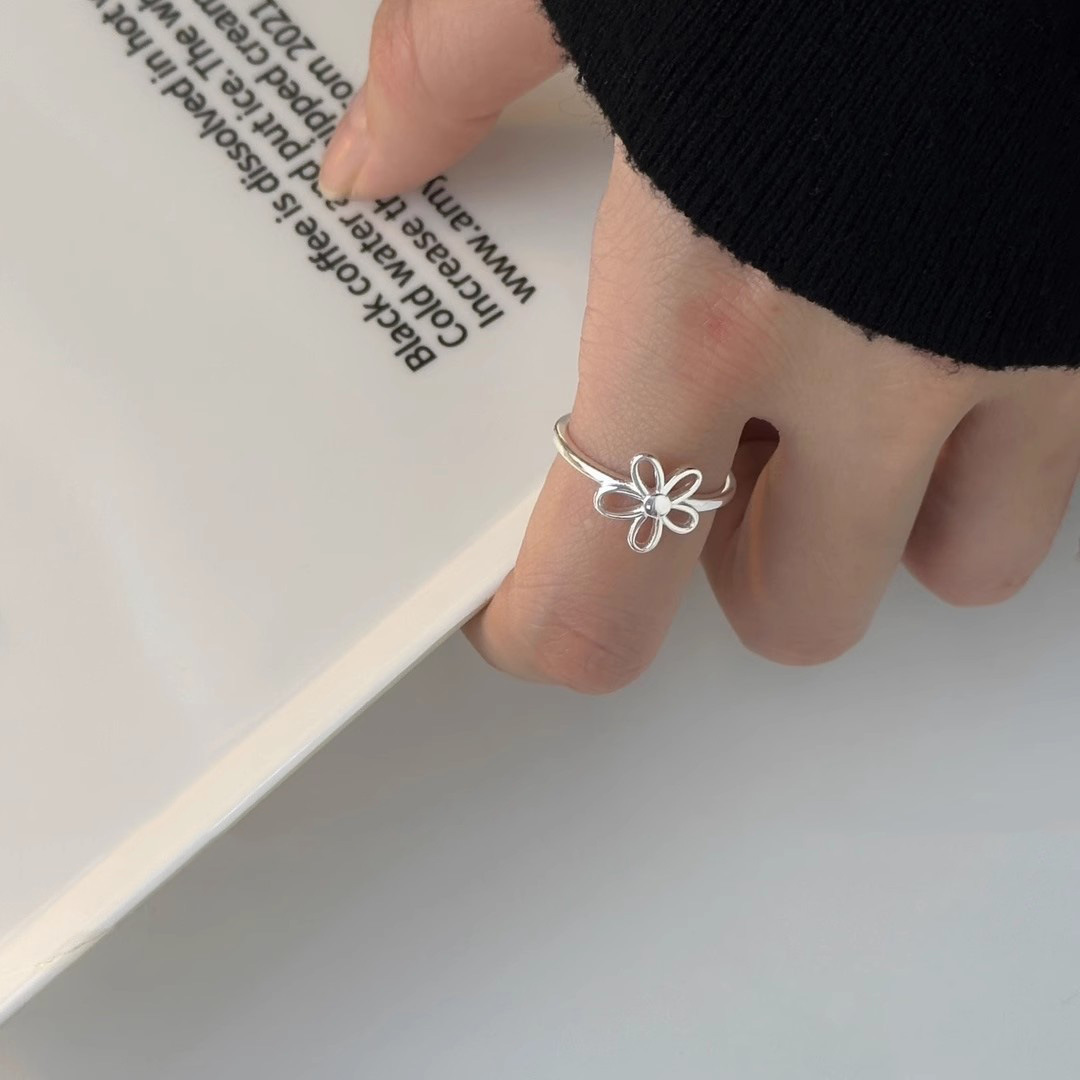 1g Weight Rings Classification Adjustable Ring Size 1 Piece Quantity Holiday, Tea Party Occasion 925 Sterling Silver Material Flower Pattern All Seasons Season Women's Gender Elegant, Simple Style Style 1 Piece 925 Sterling Silver Flower Rings 7