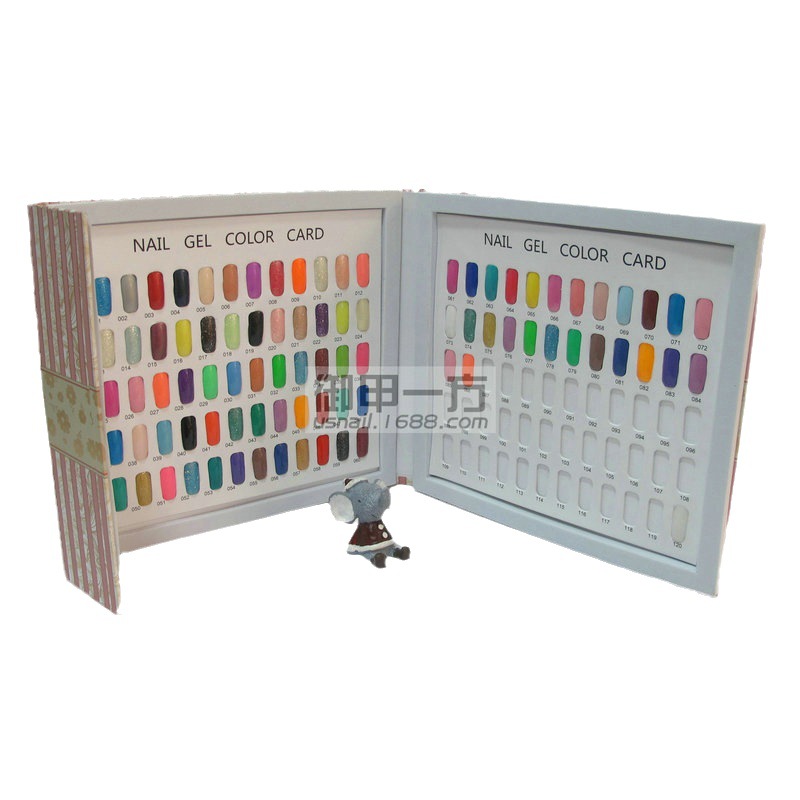 Productos de esmalte de uñas Pegamento de esmalte de uñas Caja de placa de color de uñas a rayas fresca pequeña Pantalla de color con incrustaciones de 120 colores Folleto de libro de tarjeta de color