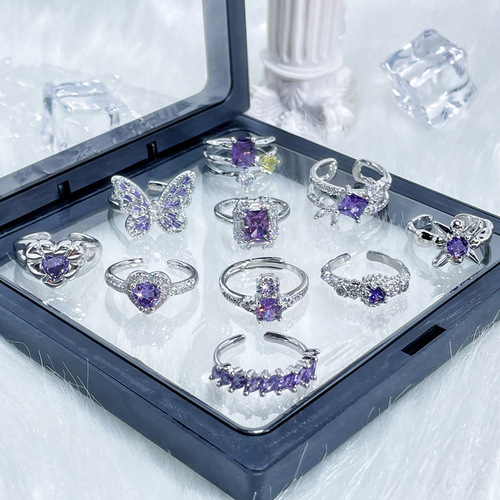 Light Luxury Purple Diamond Zircon Elegant All-Match Open-Style Ring for Women — Unique Design, Instagram-Worthy, Bold & Chic Fashionable Ring