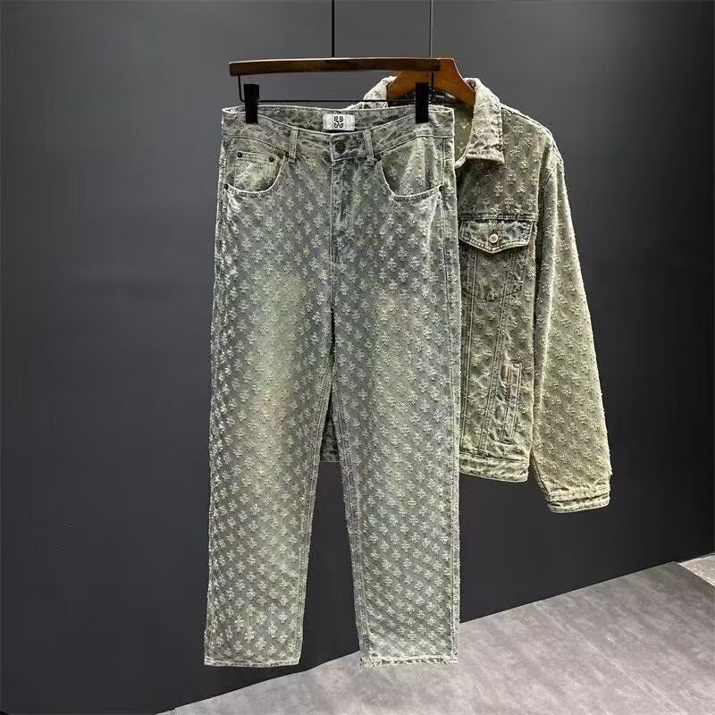 Hong Kong-style Niche Stitching Design High-grade Denim Jacket Men's Spring and Autumn Old Washed Casual Jacket Two-piece Suit