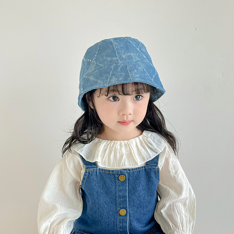 Sombrero de cubo de vaqueros coreano para niños primavera y otoño para niños y niñas sombrero de pescador de estilo extranjero sombrero de sol de moda versátil