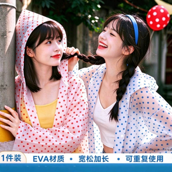 Popular PEVA non-disposable polka dot raincoat, long style with large brim, portable for outdoor use, individually packaged for concerts Popular PEVA non-disposable polka dot raincoat, long style with large brim, portable for outdoor use, individually packaged for concerts