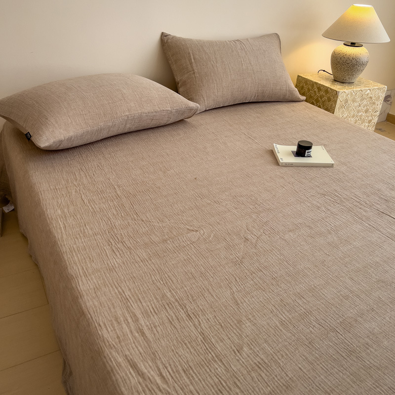 Sábana de algodón de hilo arrugado de color sólido, pieza individual 100 algodón dormitorio de verano, funda de almohada individual, juego de tres piezas