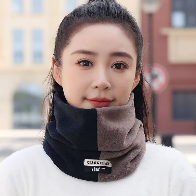 Autumn and Winter Double-Layer Ollie Velvet Thickeneded Warm Neck Scarf Outdoor Fashionable Men's and Women's Soft Scarf Color Matching Hood