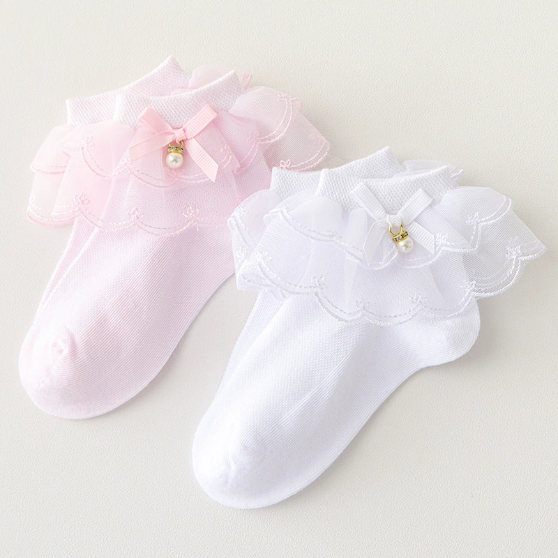 White lace summer thin cotton children's socks for princess, lace dress