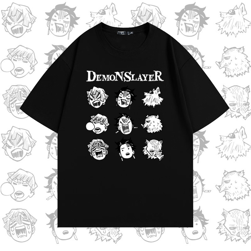 Japanese anime facial expression bag funny cotton short-sleeved T-shirt men's and women's summer fashion brand loose parent-child half-sleeved top