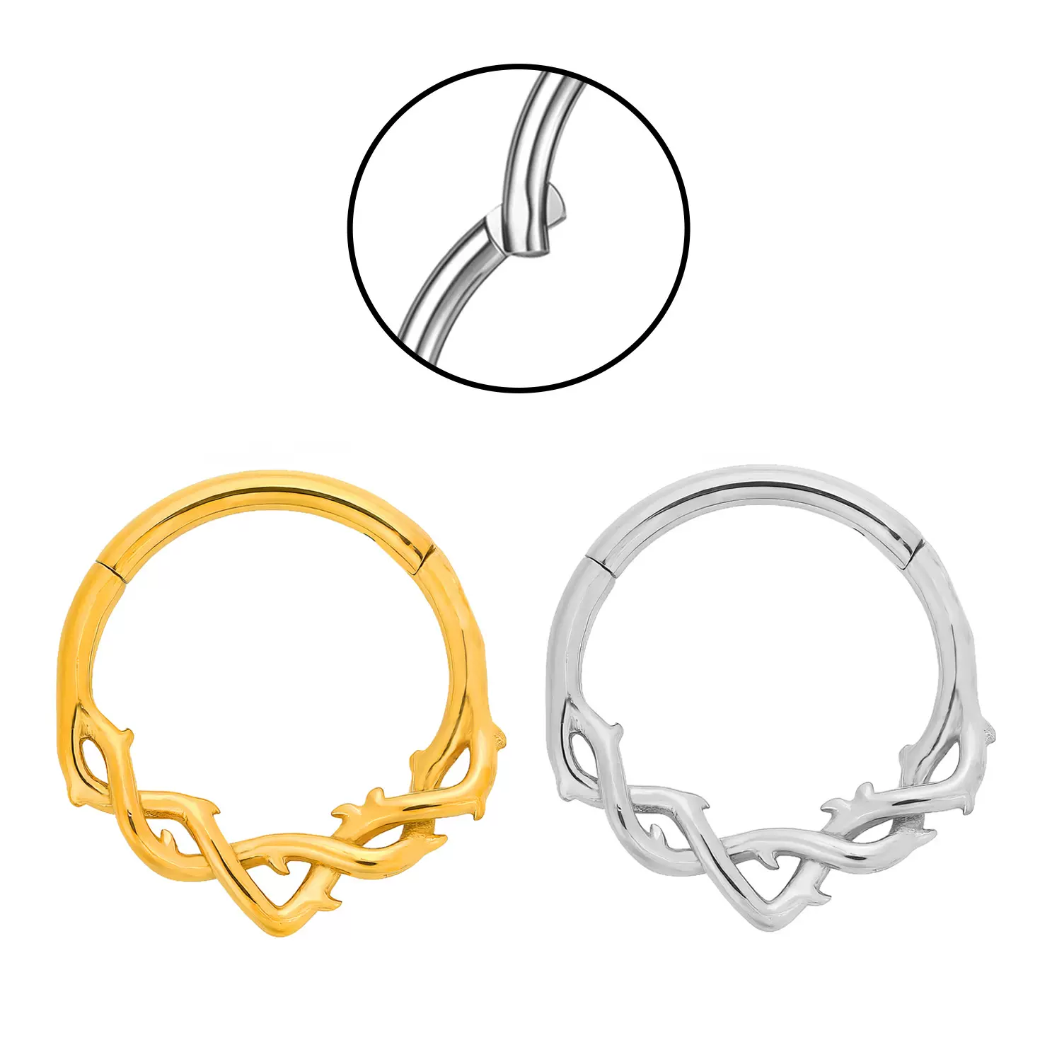 跨境个性小众316不锈钢钛钢铰链金银藤蔓人体穿刺鼻钉鼻环鼻饰