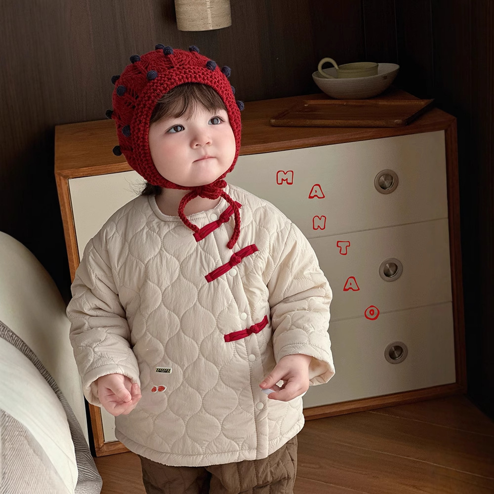2024 ropa de invierno, ropa de Año Nuevo para bebés, chaqueta acolchada para bebés masculinos, hebilla de disco china, ropa de algodón gruesa, ropa de bebé de un año