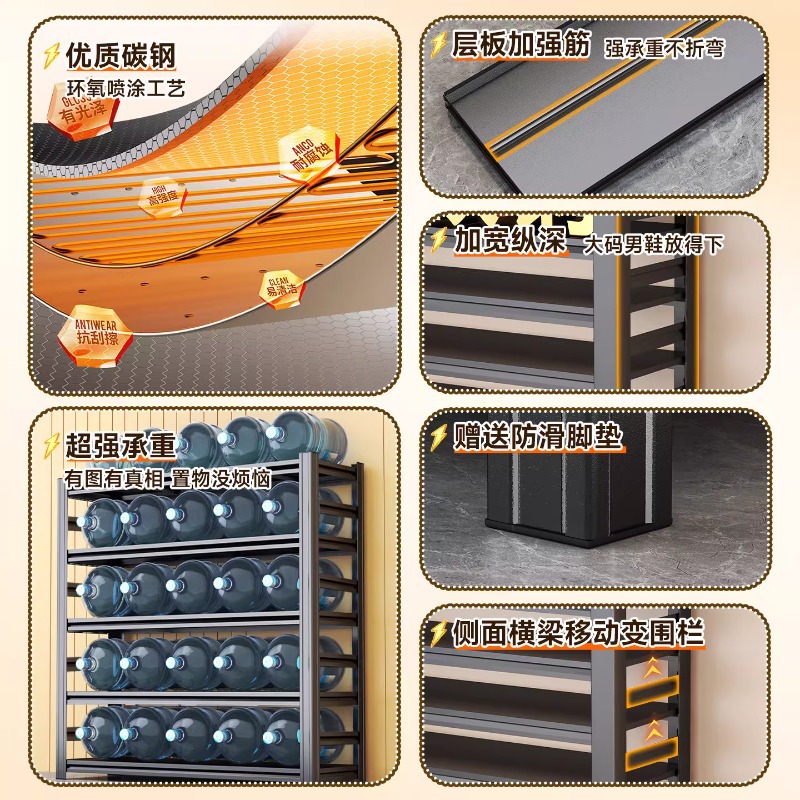 Estandarte de zapatos de acero puerta doméstica estante de almacenamiento multicapa super capacidad de aterrizaje estante de almacenamiento multicapa grueso gabinete de zapatos