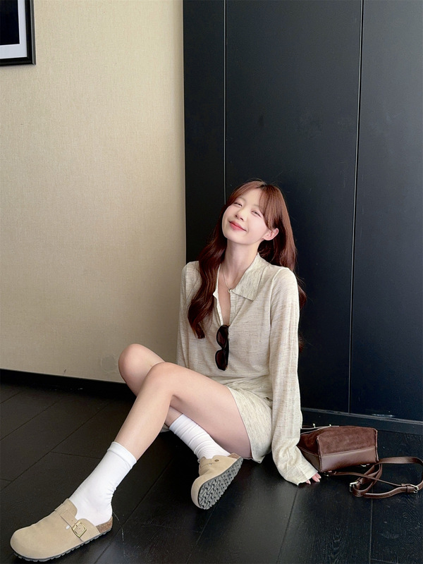 慵懒风宽松纯色翻领长袖T恤女早秋显瘦套装休闲裤阔腿短裤两件套|undefined