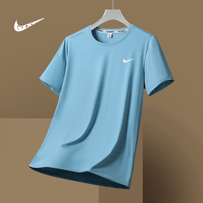 Cross-Border Summer New Style Ice Silk Short-Sleeved Men's Round-Neck Loose Large Size Ice-Feel Top Quick-Drying Casual Sports T-Shirt for Men