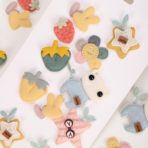 Japanese and Korean Style Cute Cartoon Fabric Sticker DIY Plush Hair Clips, Hair Bands, Hair Accessories, Decorative Patch