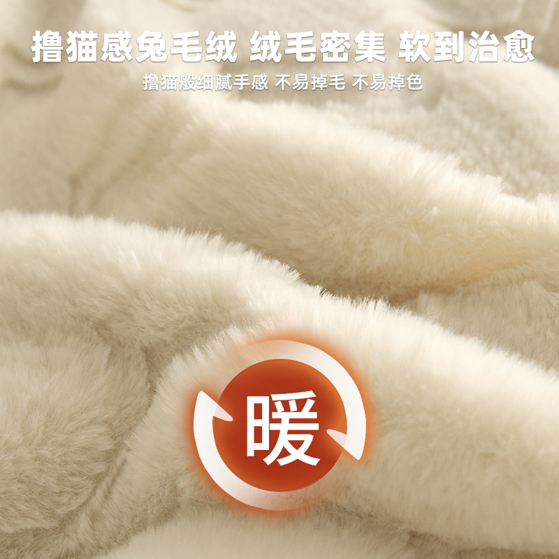 Piel de alta gama conejo de peluche de cuatro piezas leche de peluche de invierno engrosado de coral de color sólido sábanas de cama