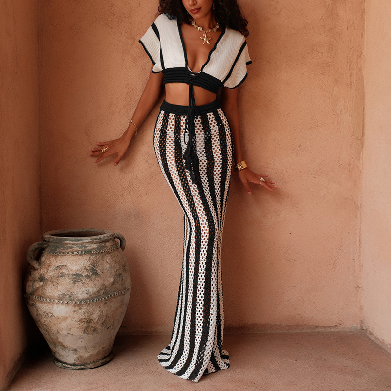 Амазонка Traje superior con cordones de punto nuevo transfronterizo sexy bikini playa blusa falda