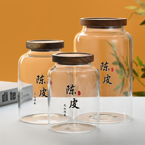 High borosilicate glass display bottle tea sealed tank household transparent grain storage tea large capacity tangerine peel storage tank
