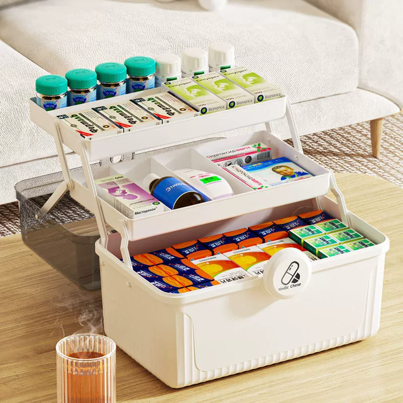 Ящик для хранения лекарств средней емкости Pill House Household Large -capacity Box Standard Drug Container Student Dormitory Multi -layer debris storage box Plastic