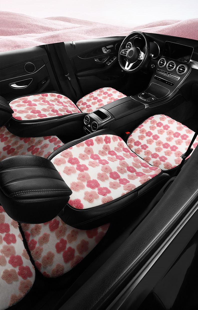 Warm Car Seat Cushion, Lamb Wool, Cute 3D Flower Design, Seven-Piece Set, Three-Piece Set, Small Square Cushion, Wholesale, Thickened and Warm