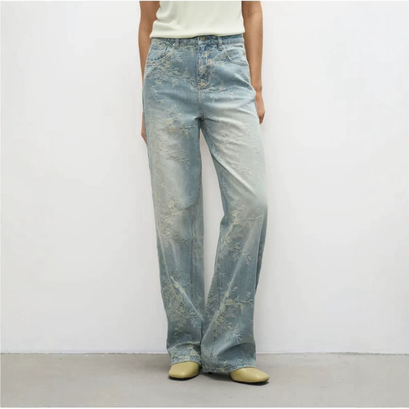 Directly from the manufacturer, blue jacquard flared jeans for men, American high street style slimming straight pants Directly from the manufacturer, blue jacquard flared jeans for men, American high street style slimming straight pants