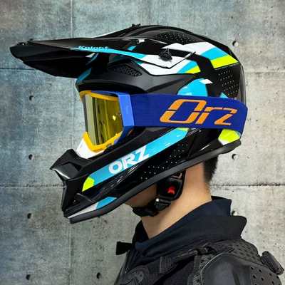 3C Off-Road Safety Helmet Motorcycle Helmet, Motosiklet kaskı (dəbilqə) - extraordinary-blue-orz-orange-frame-goggles-come-with-gloves-and-mask-s