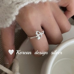 韓國小眾設計高級感指環 S925純銀蝴蝶結ins風細版戒指開口可調節