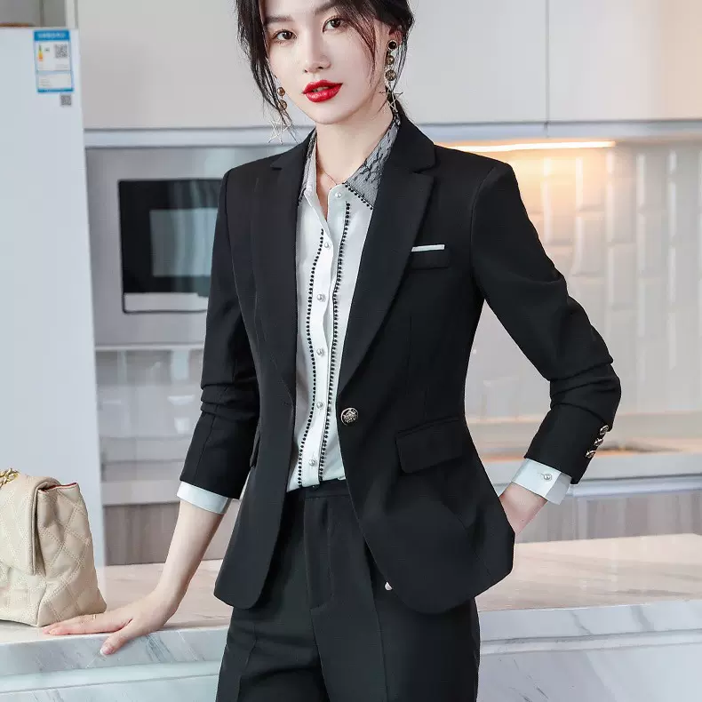 职业套装女春秋小个子黑色西装外套2023新款高级感气质西服工作服