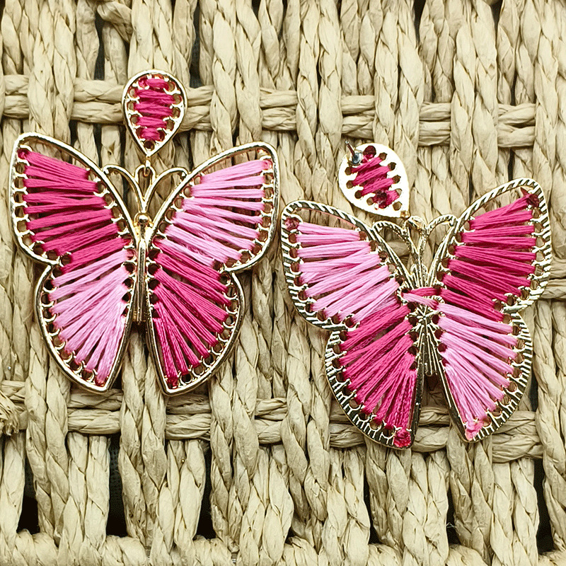 1 Pair Quantity Daily Occasion Alloy, cotton thread Material 1 Pair IG Style Butterfly Braid Hollow Out Alloy Cotton Thread Drop Earrings