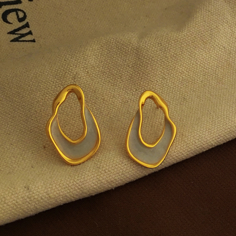 Retro Irregular Geometric Copper Earrings Enamel Plating Copper Earrings