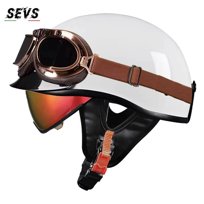 Motosiklet kaskı (dəbilqə) — half helmet, electric vehicle helmet - bright-white-aurora-red-mirror-copper-mirror-tea-mirror-m