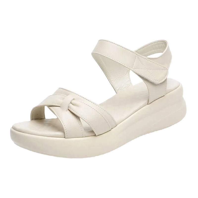 Sandalias de mujer verano 2026 nuevo confort universal velcro con suela suave de talón bajo plano antideslizante de mediana edad zapatos de madres
