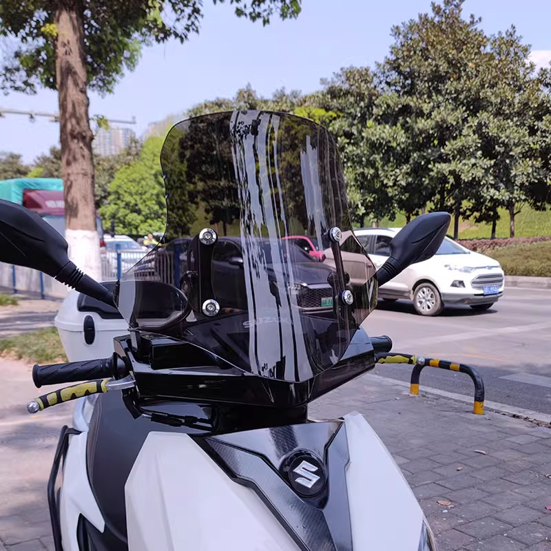 AFR125 Scooter | Suzuki Motorcycle front windshield - black-tea-45-high-stainless-steel-bracket-adjustable