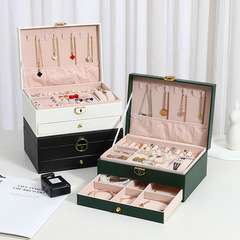 新款雙層首飾盒家用帶鎖簡約首飾收納盒便攜大容量珠寶飾品包裝盒