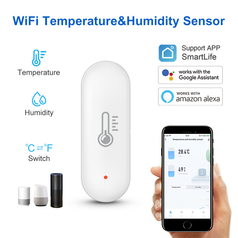 Tuya Wifi Temperature and Humidity Sensor Smart Home Tuya App Remote Control Supports Google Alexa